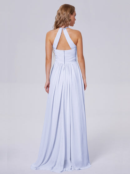 Adaline Simple Halter Chiffon Long Bridesmaid Dresses