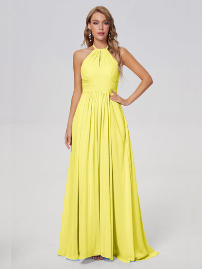 Adaline Simple Halter Chiffon Long Bridesmaid Dresses
