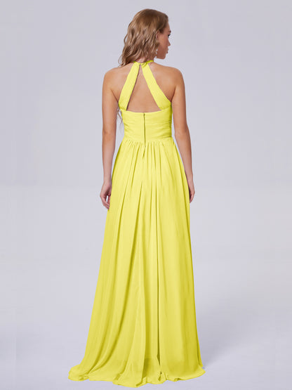 Adaline Simple Halter Chiffon Long Bridesmaid Dresses