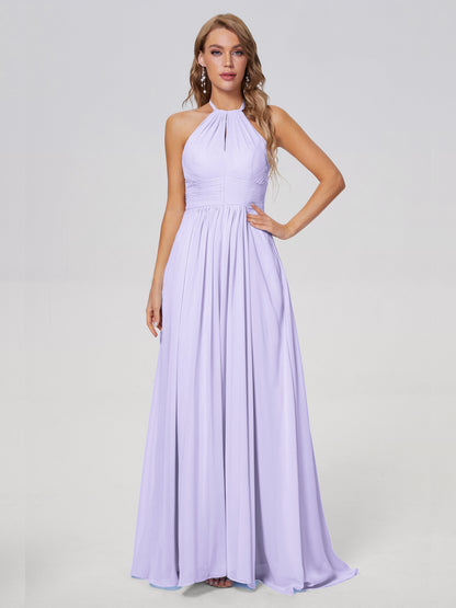 Adaline Simple Halter Chiffon Long Bridesmaid Dresses