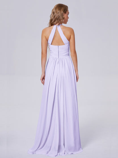 Adaline Simple Halter Chiffon Long Bridesmaid Dresses