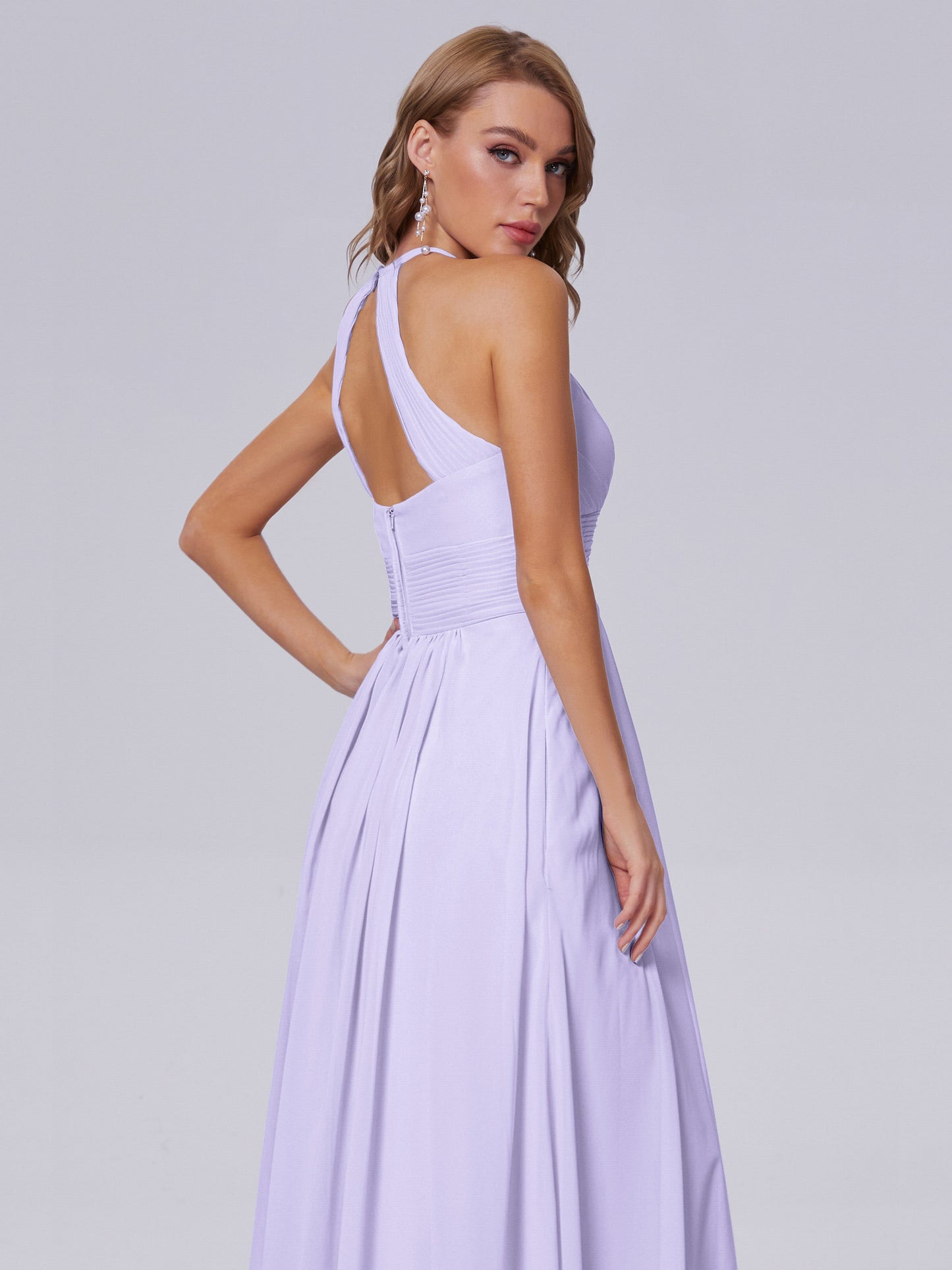 Adaline Simple Halter Chiffon Long Bridesmaid Dresses