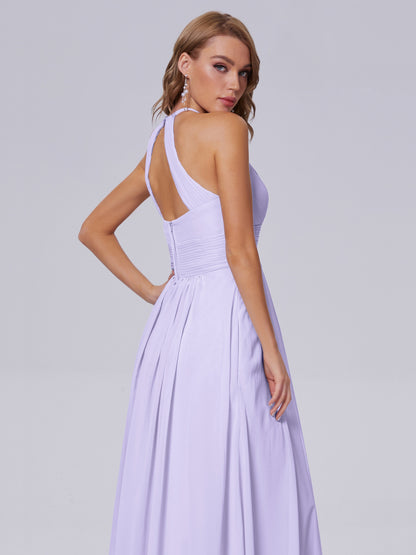 Adaline Simple Halter Chiffon Long Bridesmaid Dresses
