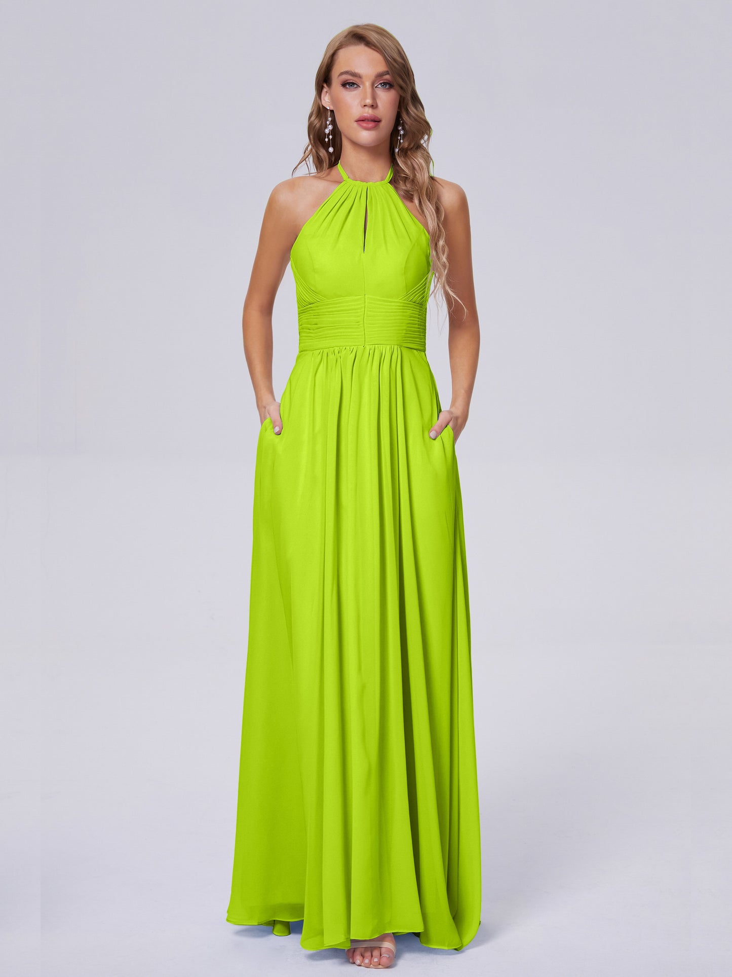 Adaline Simple Halter Chiffon Long Bridesmaid Dresses