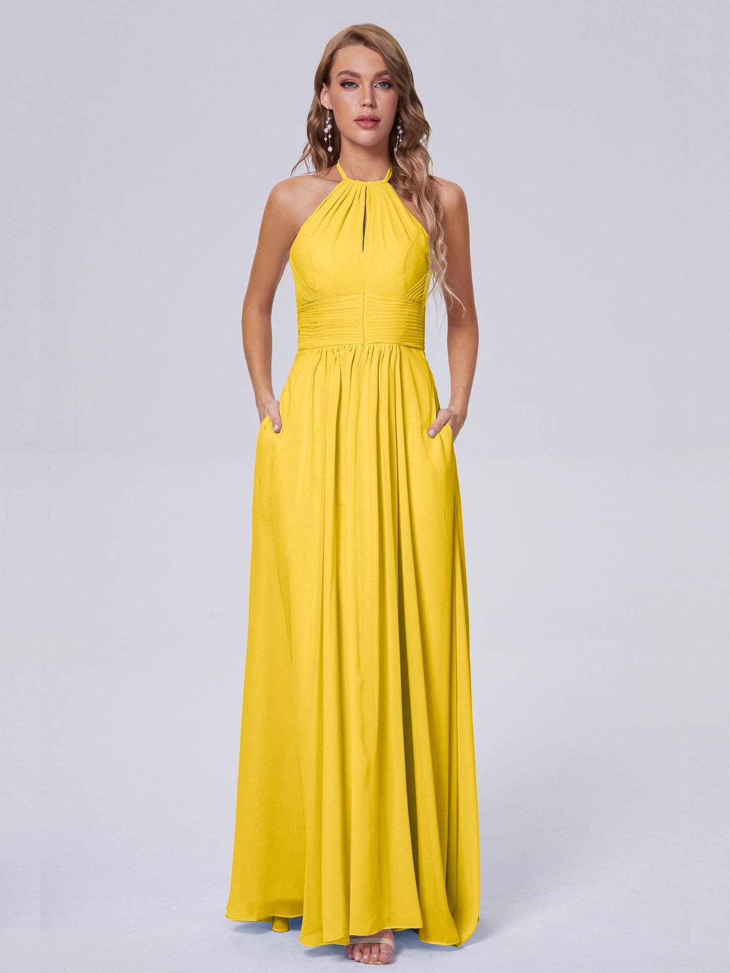 Adaline Simple Halter Chiffon Long Bridesmaid Dresses