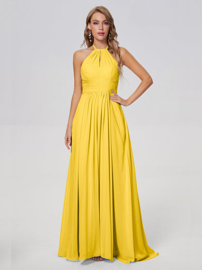 Adaline Simple Halter Chiffon Long Bridesmaid Dresses