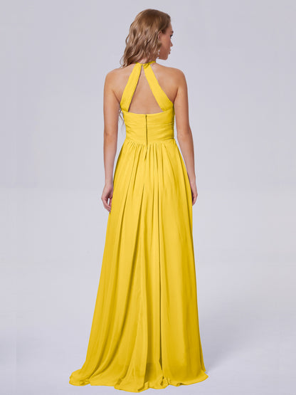 Adaline Simple Halter Chiffon Long Bridesmaid Dresses