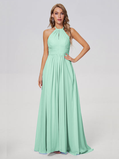 Adaline Simple Halter Chiffon Long Bridesmaid Dresses