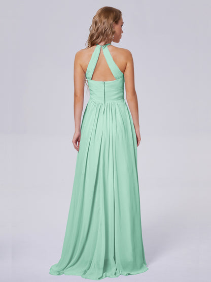 Adaline Simple Halter Chiffon Long Bridesmaid Dresses