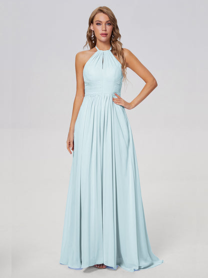 Adaline Simple Halter Chiffon Long Bridesmaid Dresses