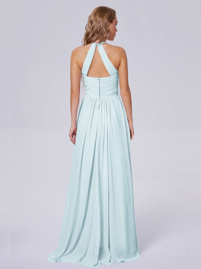 Adaline Simple Halter Chiffon Long Bridesmaid Dresses