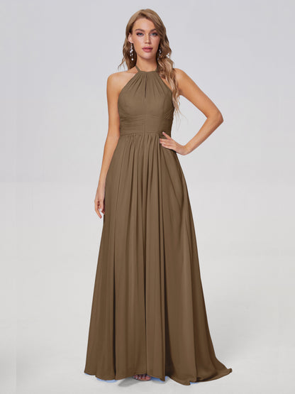 Adaline Simple Halter Chiffon Long Bridesmaid Dresses