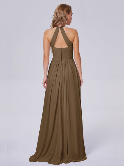 Adaline Simple Halter Chiffon Long Bridesmaid Dresses