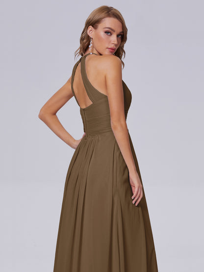 Adaline Simple Halter Chiffon Long Bridesmaid Dresses
