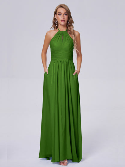 Adaline Simple Halter Chiffon Long Bridesmaid Dresses