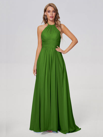 Adaline Simple Halter Chiffon Long Bridesmaid Dresses