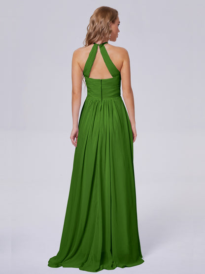 Adaline Simple Halter Chiffon Long Bridesmaid Dresses