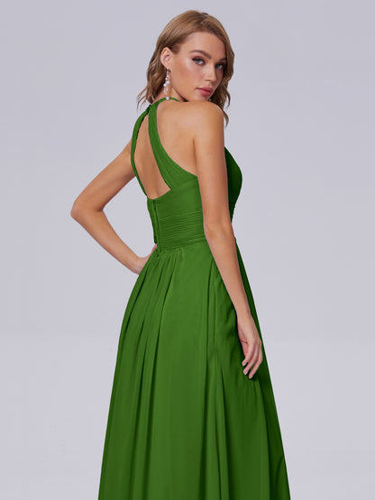 Adaline Simple Halter Chiffon Long Bridesmaid Dresses