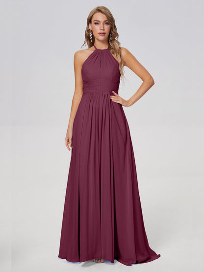 Adaline Simple Halter Chiffon Long Bridesmaid Dresses