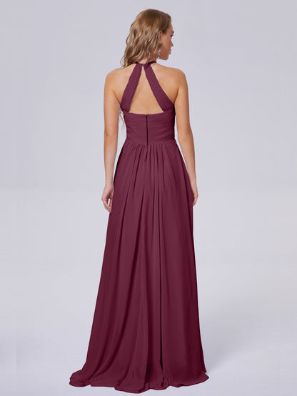 Adaline Simple Halter Chiffon Long Bridesmaid Dresses
