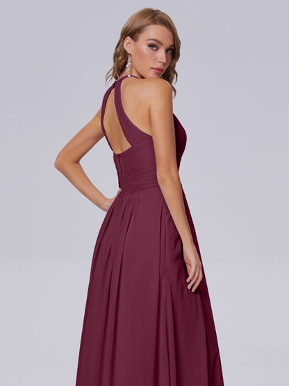 Adaline Simple Halter Chiffon Long Bridesmaid Dresses