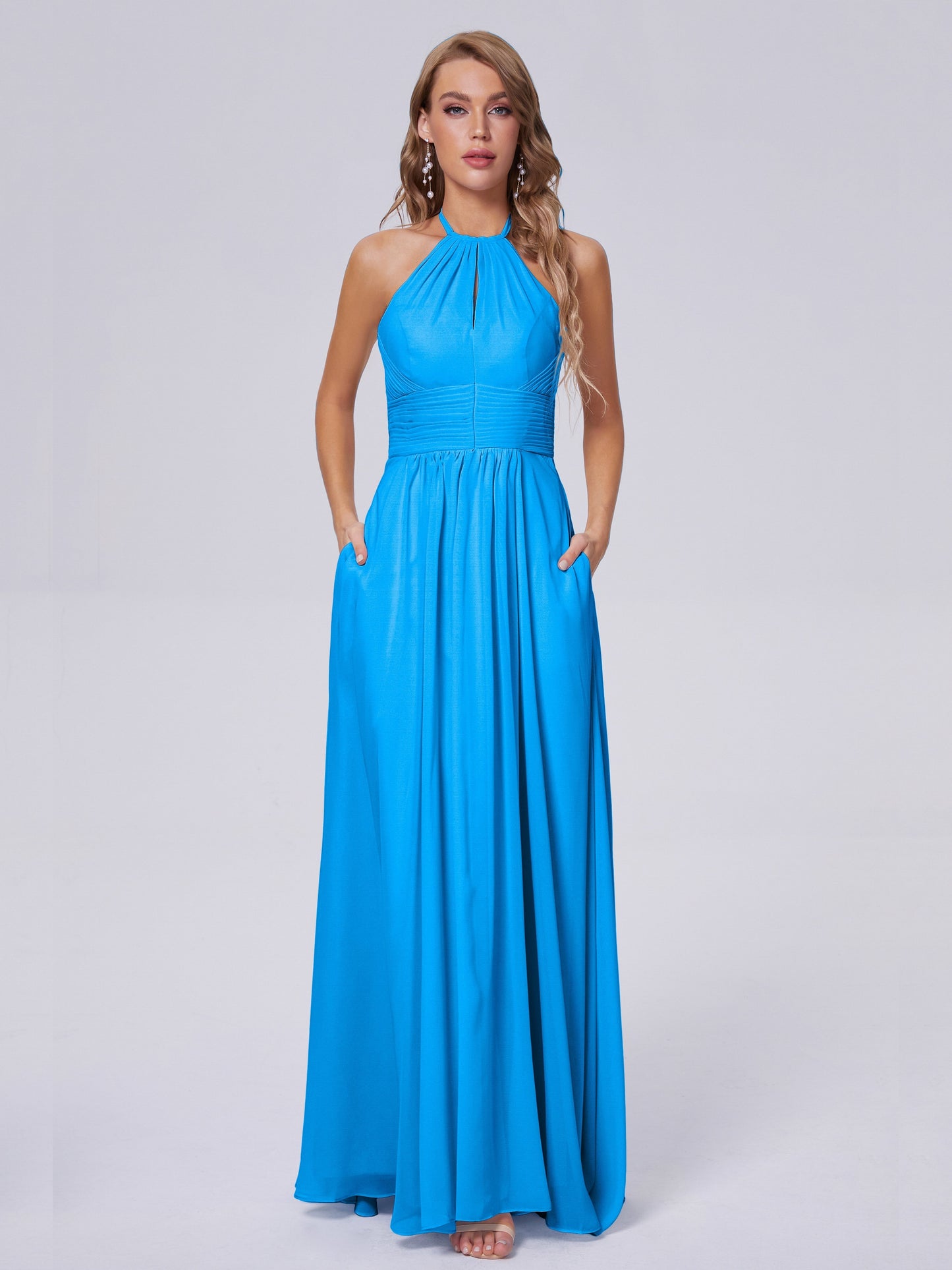 Adaline Simple Halter Chiffon Long Bridesmaid Dresses