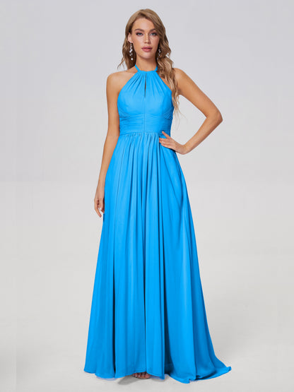 Adaline Simple Halter Chiffon Long Bridesmaid Dresses