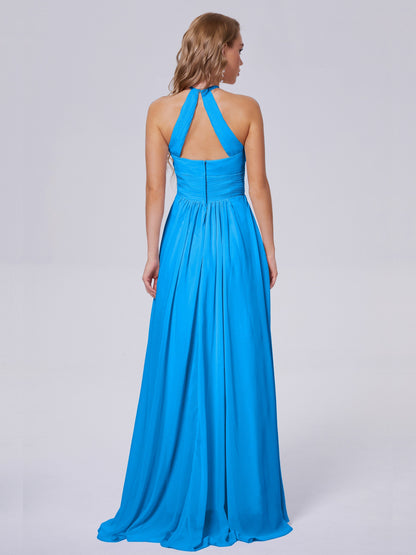 Adaline Simple Halter Chiffon Long Bridesmaid Dresses