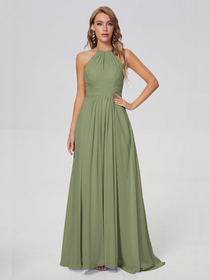 Adaline Simple Halter Chiffon Long Bridesmaid Dresses