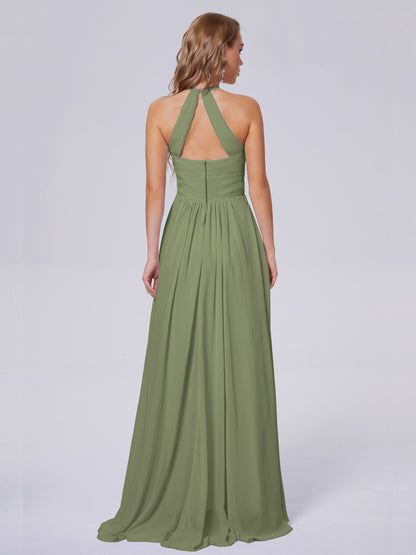 Adaline Simple Halter Chiffon Long Bridesmaid Dresses