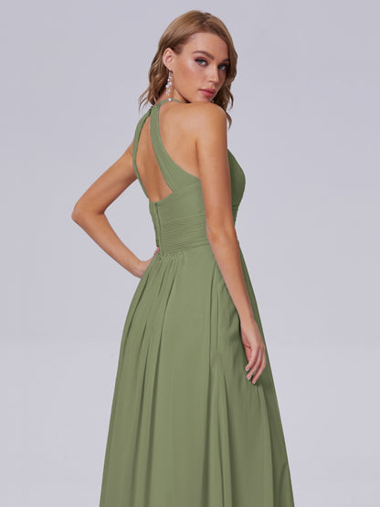 Adaline Simple Halter Chiffon Long Bridesmaid Dresses