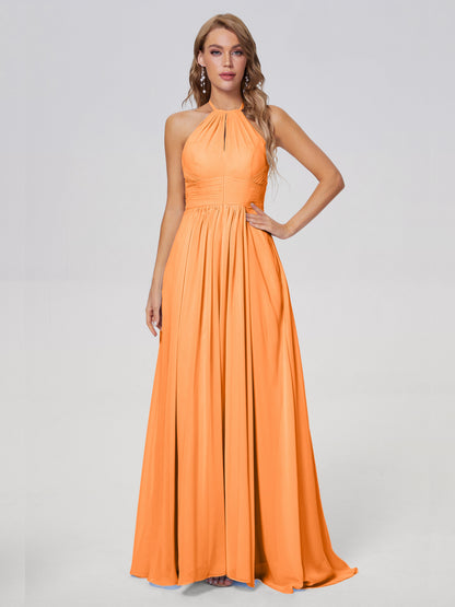 Adaline Simple Halter Chiffon Long Bridesmaid Dresses