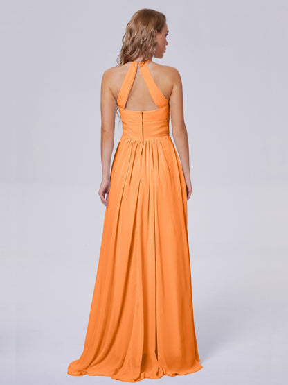 Adaline Simple Halter Chiffon Long Bridesmaid Dresses