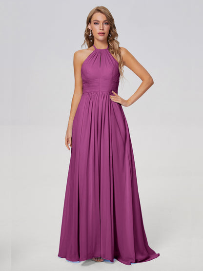Adaline Simple Halter Chiffon Long Bridesmaid Dresses