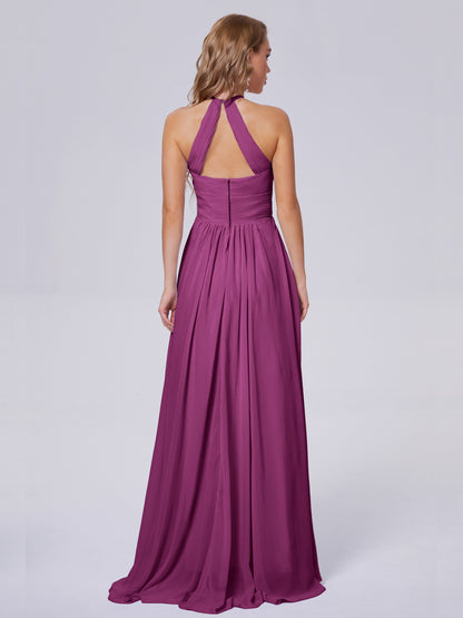Adaline Simple Halter Chiffon Long Bridesmaid Dresses