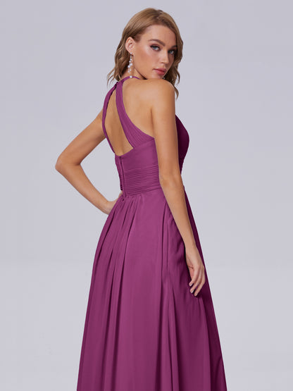 Adaline Simple Halter Chiffon Long Bridesmaid Dresses