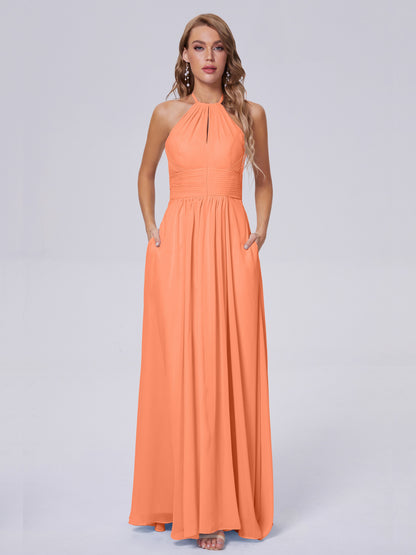 Adaline Simple Halter Chiffon Long Bridesmaid Dresses