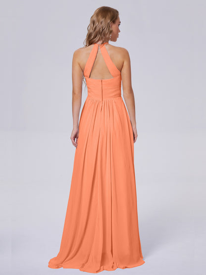 Adaline Simple Halter Chiffon Long Bridesmaid Dresses