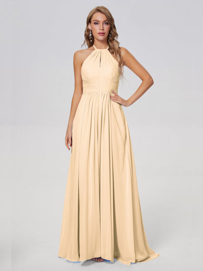 Adaline Simple Halter Chiffon Long Bridesmaid Dresses