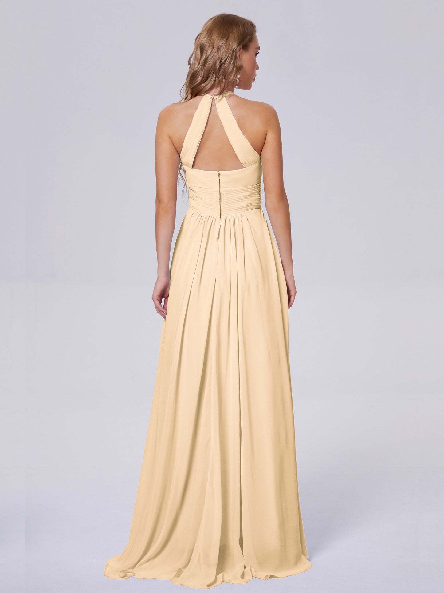 Adaline Simple Halter Chiffon Long Bridesmaid Dresses