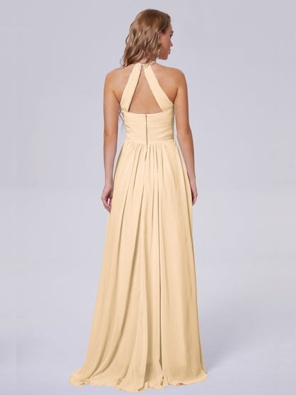 Adaline Simple Halter Chiffon Long Bridesmaid Dresses
