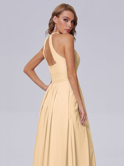 Adaline Simple Halter Chiffon Long Bridesmaid Dresses