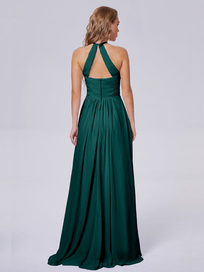 Adaline Simple Halter Chiffon Long Bridesmaid Dresses