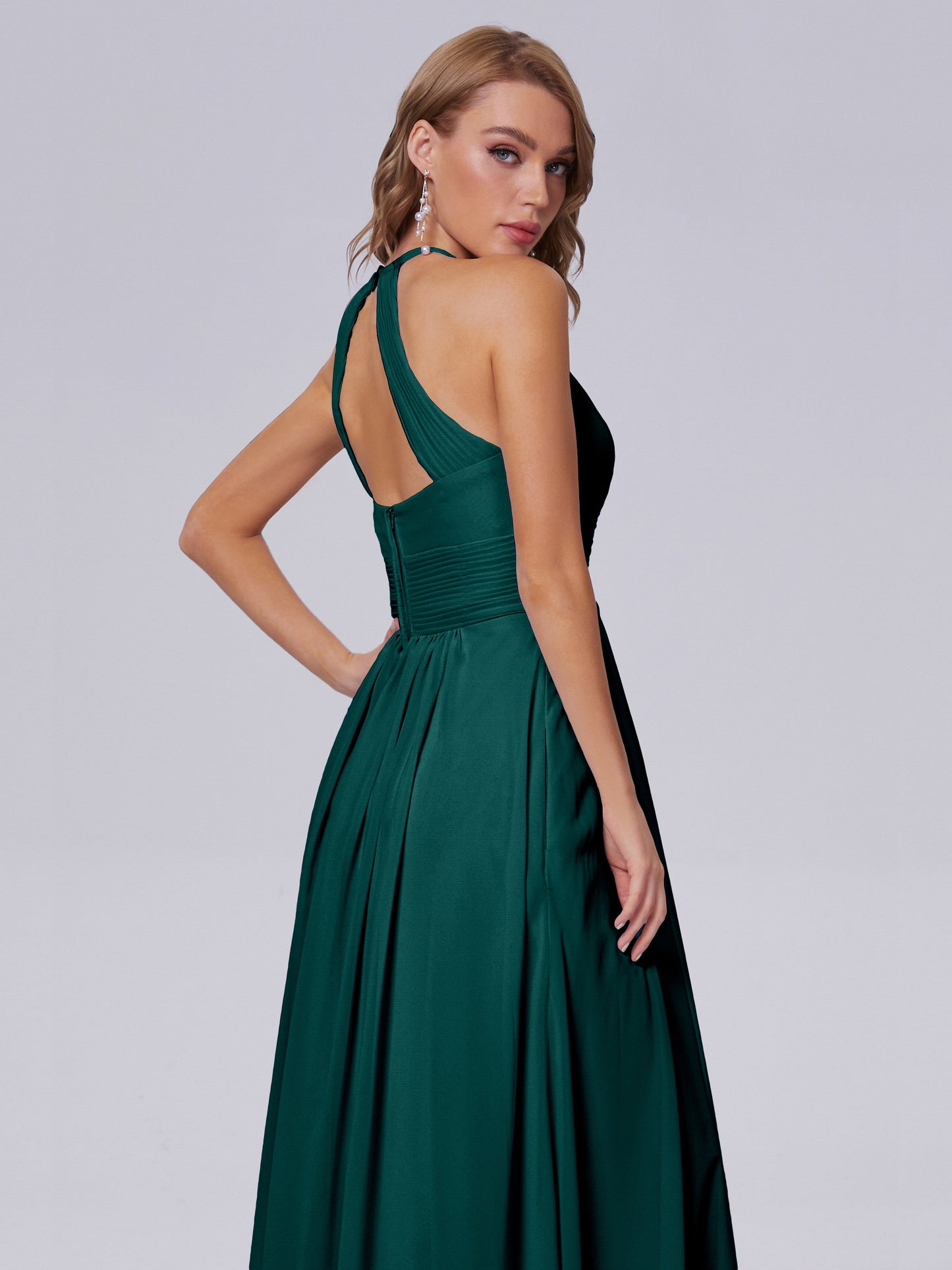 Adaline Simple Halter Chiffon Long Bridesmaid Dresses