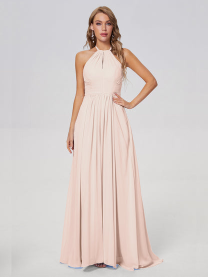 Adaline Simple Halter Chiffon Long Bridesmaid Dresses
