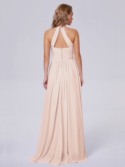 Adaline Simple Halter Chiffon Long Bridesmaid Dresses