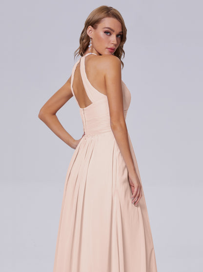 Adaline Simple Halter Chiffon Long Bridesmaid Dresses