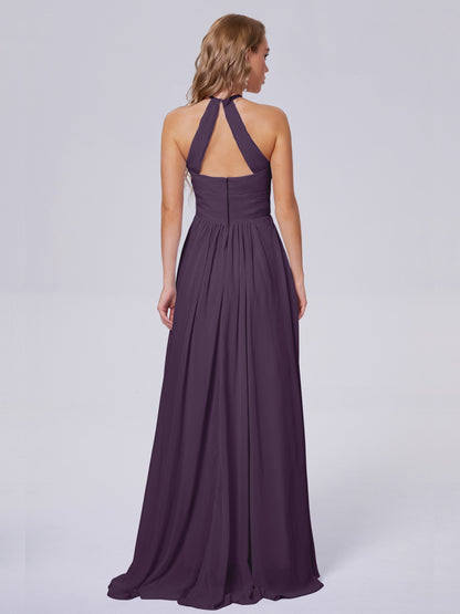 Adaline Simple Halter Chiffon Long Bridesmaid Dresses