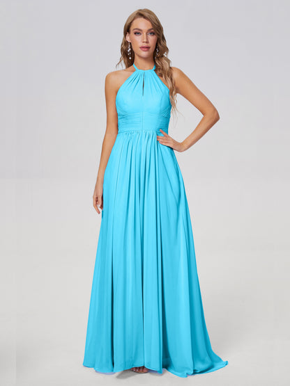 Adaline Simple Halter Chiffon Long Bridesmaid Dresses
