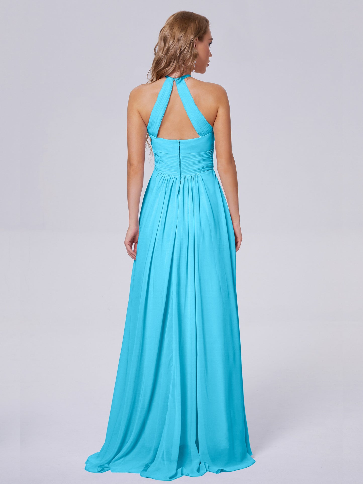 Adaline Simple Halter Chiffon Long Bridesmaid Dresses